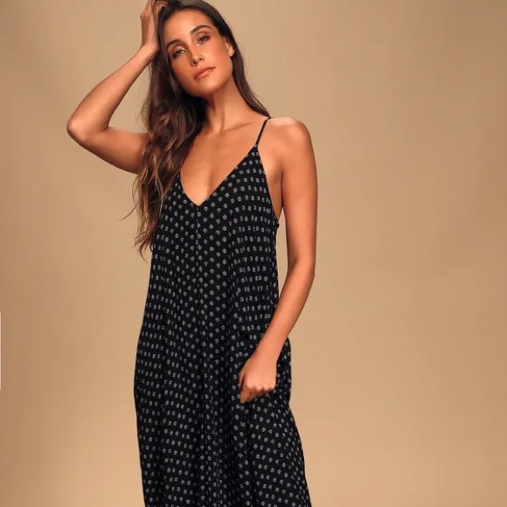 Lulus Yours Tule Black Floral Print Maxi Dress With Pockets Size S/M​